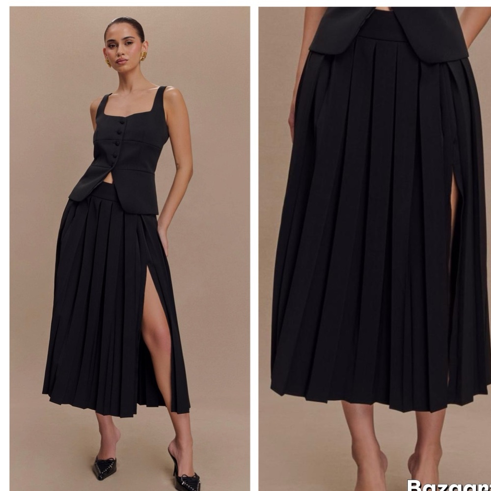 Meshki Sunny Pleated Midi Skirt - BLACK